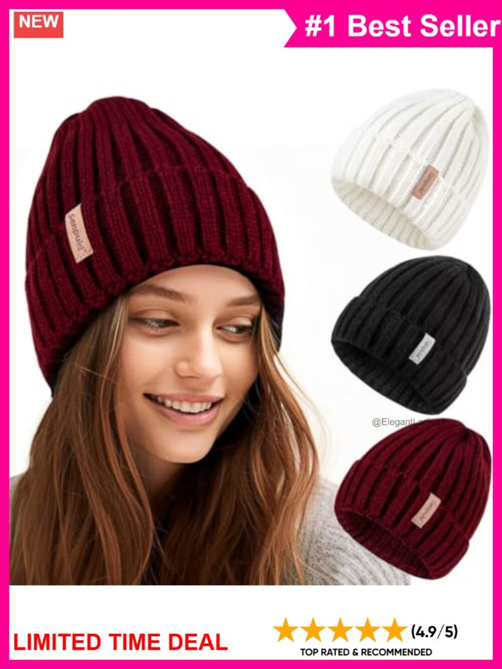 3 Pack Warm Knit Cable Beanie Hats Winter Cold Weather Caps Women